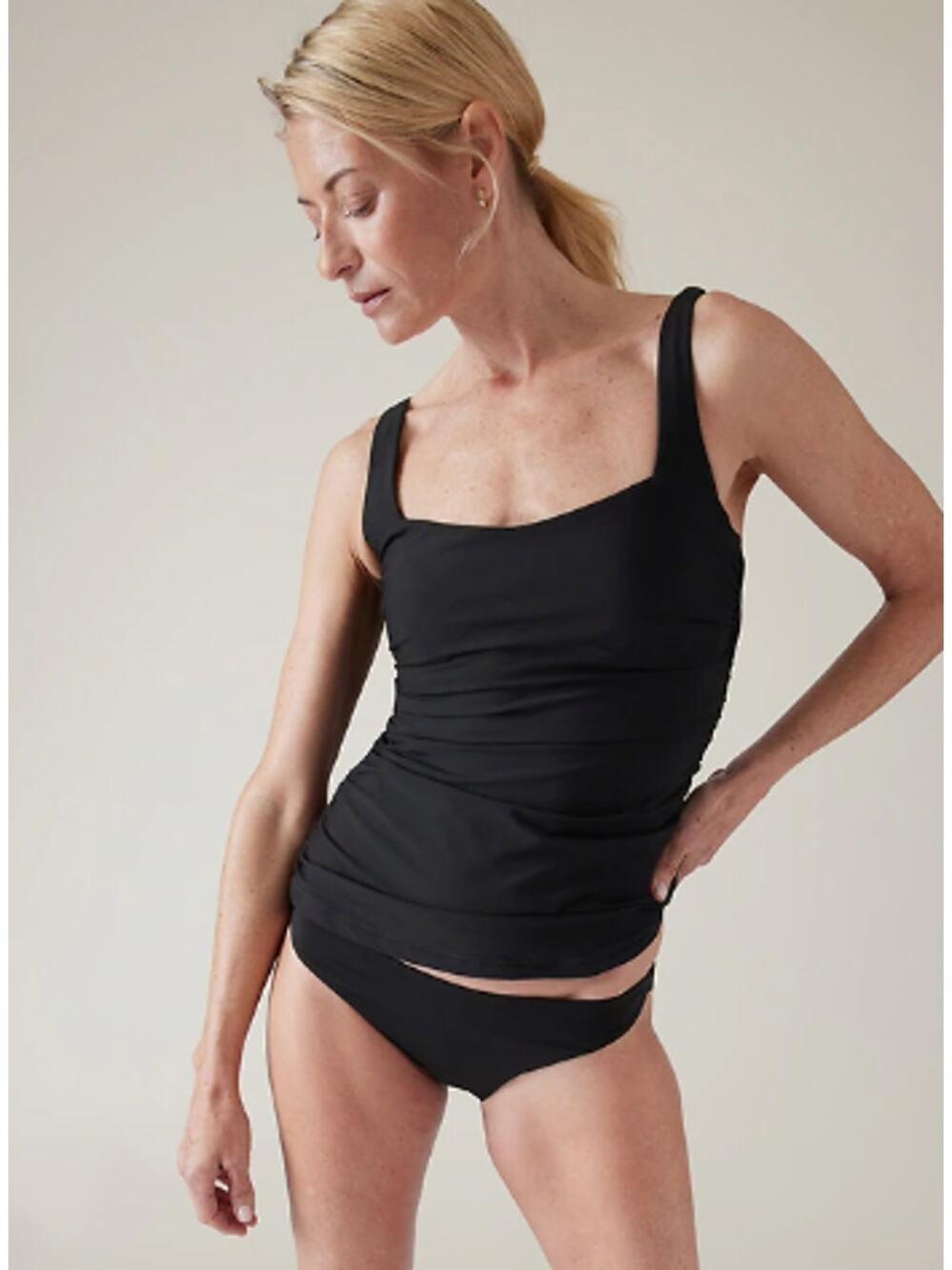 Athleta 40 D DD black Square Neck Bra Cup Tankini swim bathing suit ruched beach